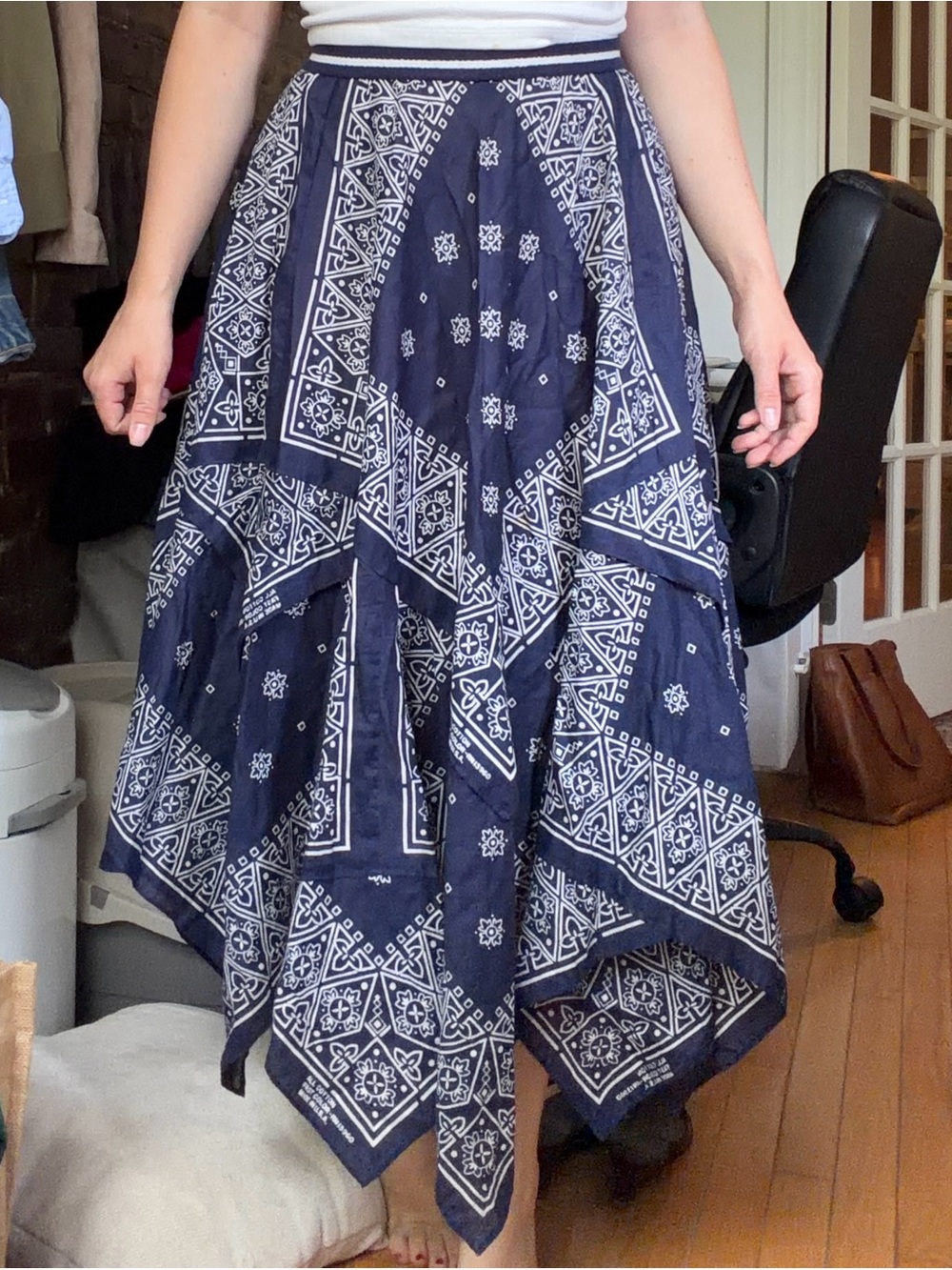 Vintage Navy Bandana Print Handkerchief Hem Skirt